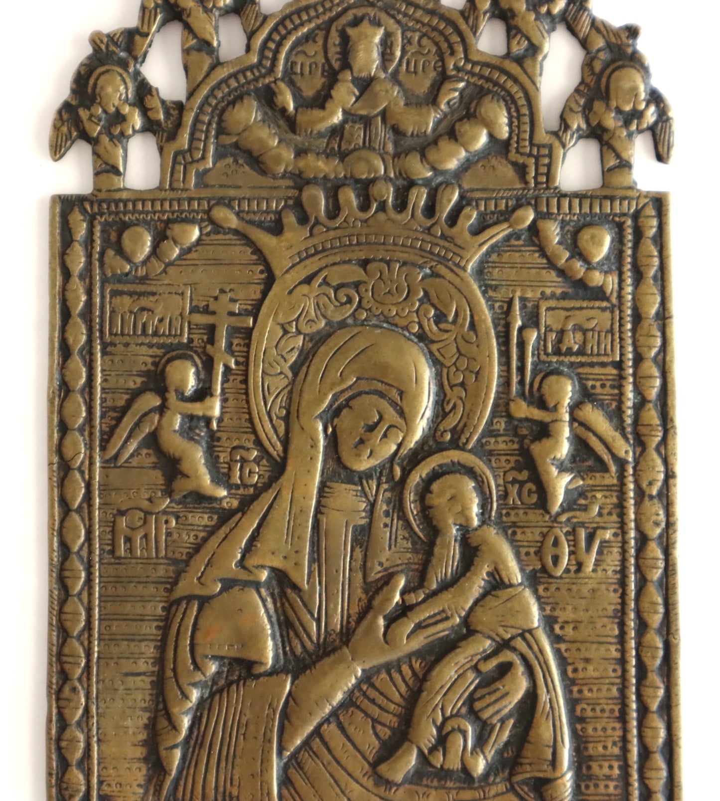 5578 | Antiques, Orthodox, Russian Bronze icon: The Mother of God of Passion