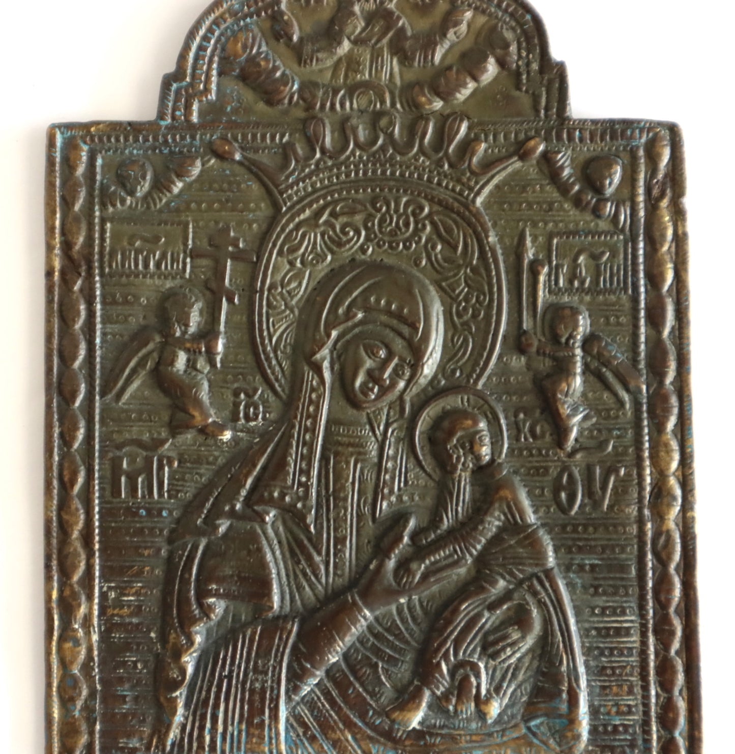 5583 | Antiques, Orthodox, Russian Bronze icon: The Mother of God of Passion