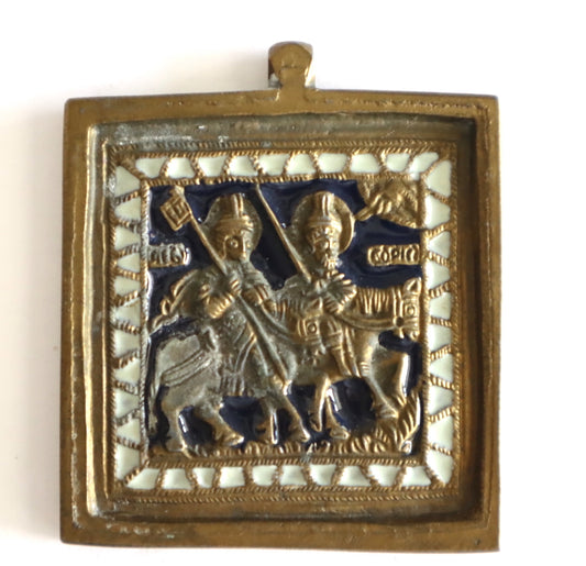 5584 | Antiques, Orthodox, Russian Bronze icon: Saints Princes Martyrs Boris and Gleb ..