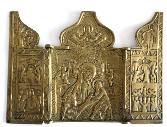 5586 | Antiques, Orthodox, Russian Bronze icon: The Mother of God of Passion