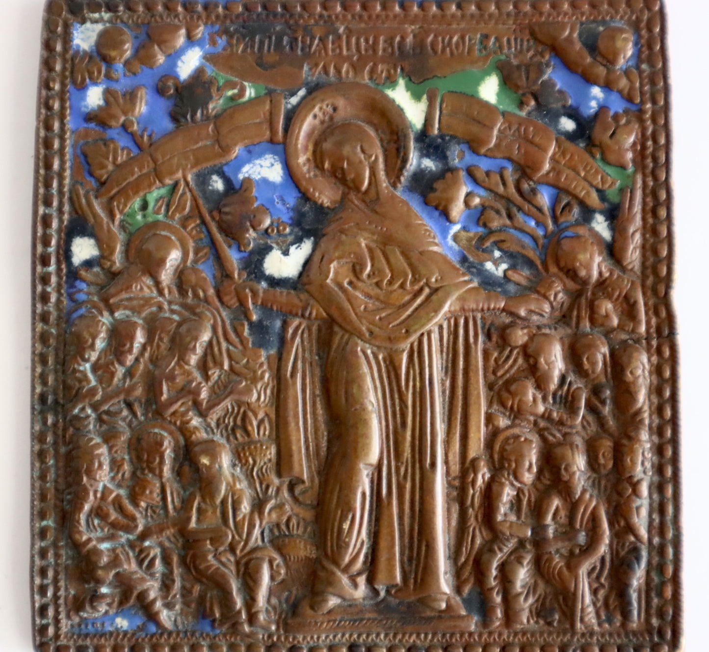 5590 | Antiques, Orthodox, Russian Bronze icon: THE MOTHER OF GOD 'JOY TO ALL WHO SUFFER'