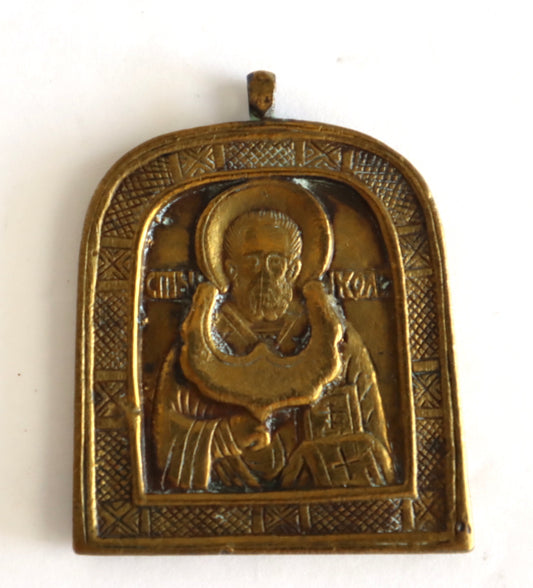 5607 | Antiques, Orthodox, Russian Bronze icon: St. Nicholas