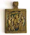 5623 | Antiques, Orthodox, Russian Bronze icon: Old Testament Trinity with two colors of enamel.