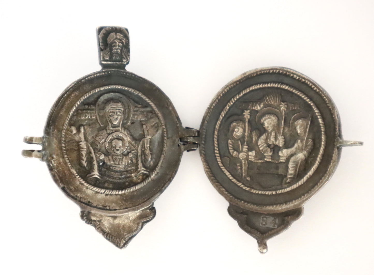 Antiques, Orthodox, Russian Silver icon diptich: Sign Mother of God and Old Testament Trinity | 5631 |