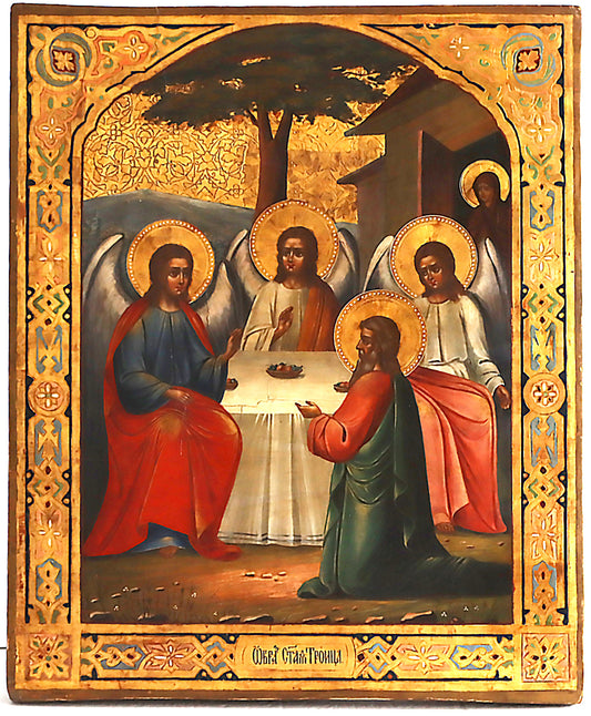 ANTIQUE 19c RUSSIAN PAINTED ICON: The old Testament Trinity | 5635 |