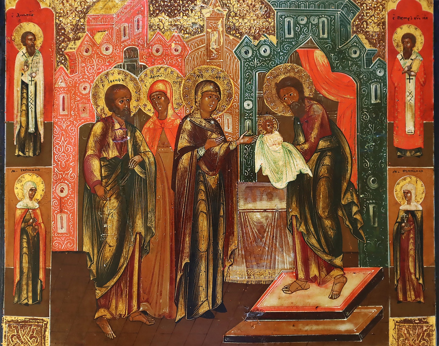 ANTIQUE 19c RUSSIAN PAINTED ICON: The Meeting of the Lord | 5639 |