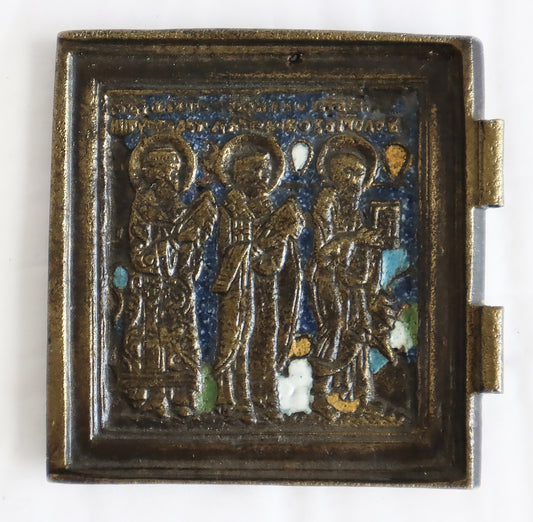 5655 | Antiques, Orthodox, Russian Bronze icon: Three Saints