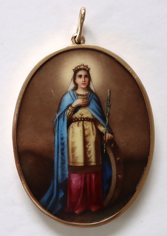 ANTIQUE 19c RUSSIAN PAINTED ICON: Saint Catherine in Gold frame | 5670