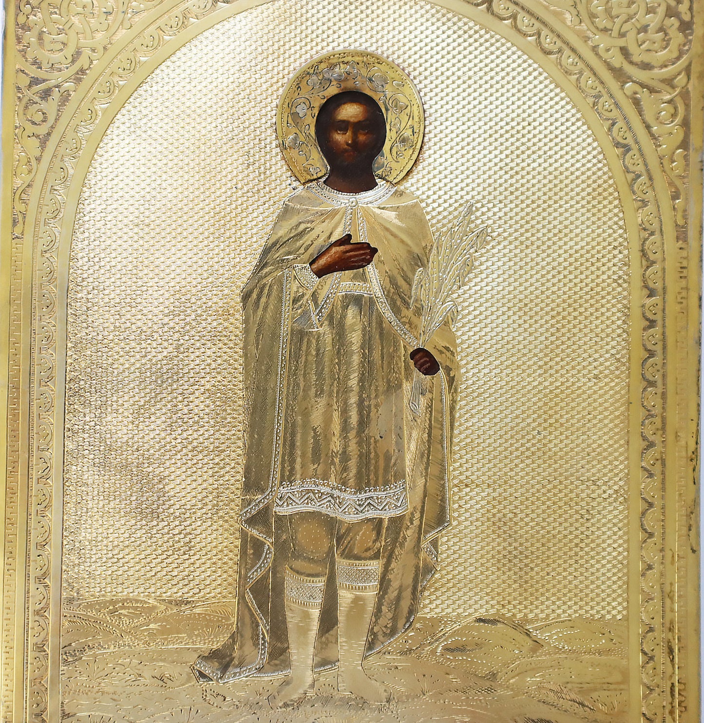Christian, Orthodox icon of St. Martyr Leonidas in a silver cover. | 5746 |