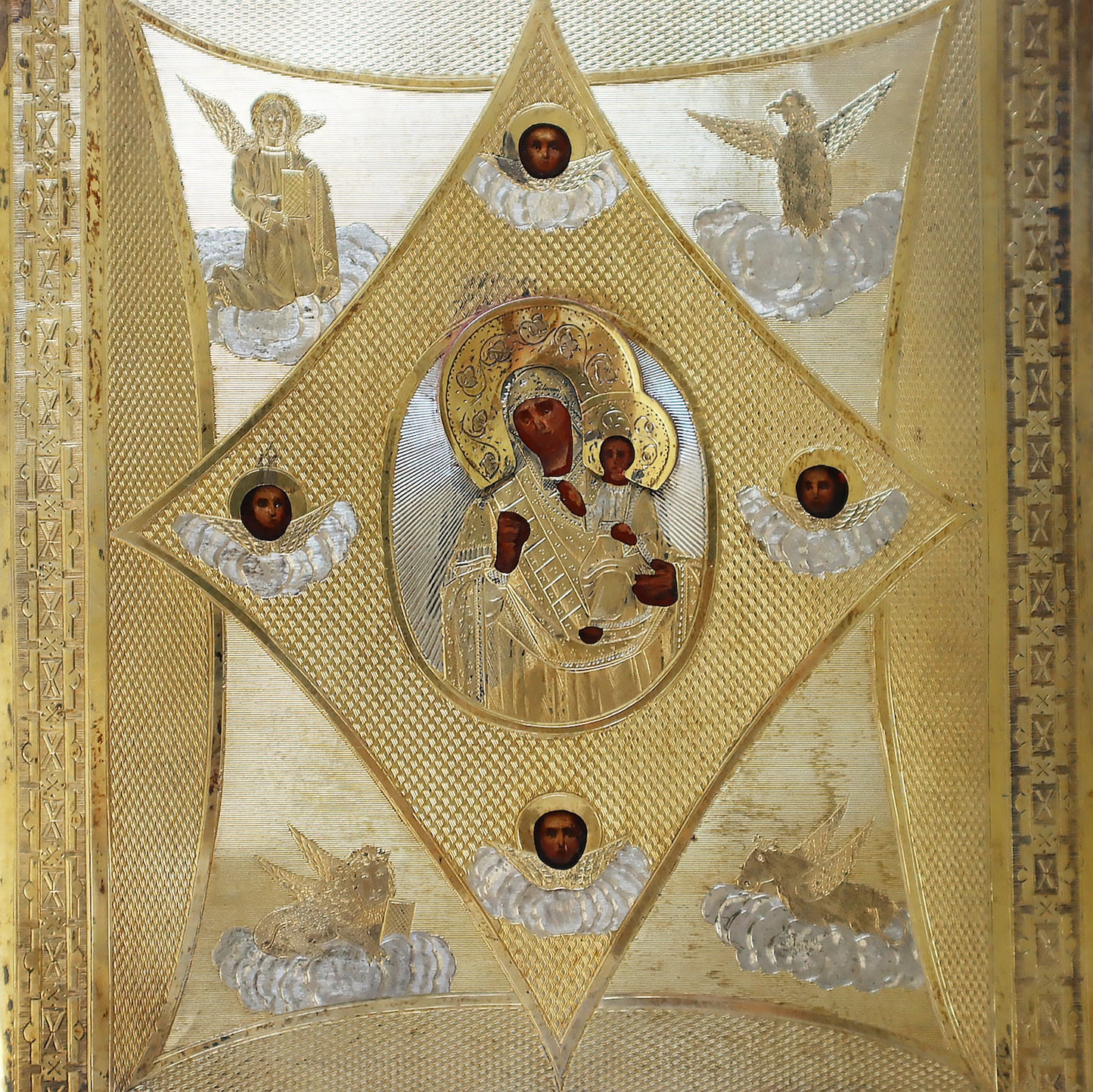 Christian, Orthodox icon of the Mother of God of the Burning Bush in a silver cover. | 5748 |