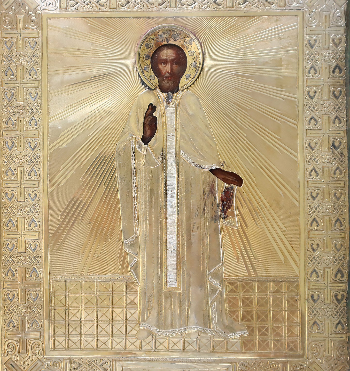 Christian, Orthodox icon of St. Sergius of Radonezh in a silver cover. | 5749 |