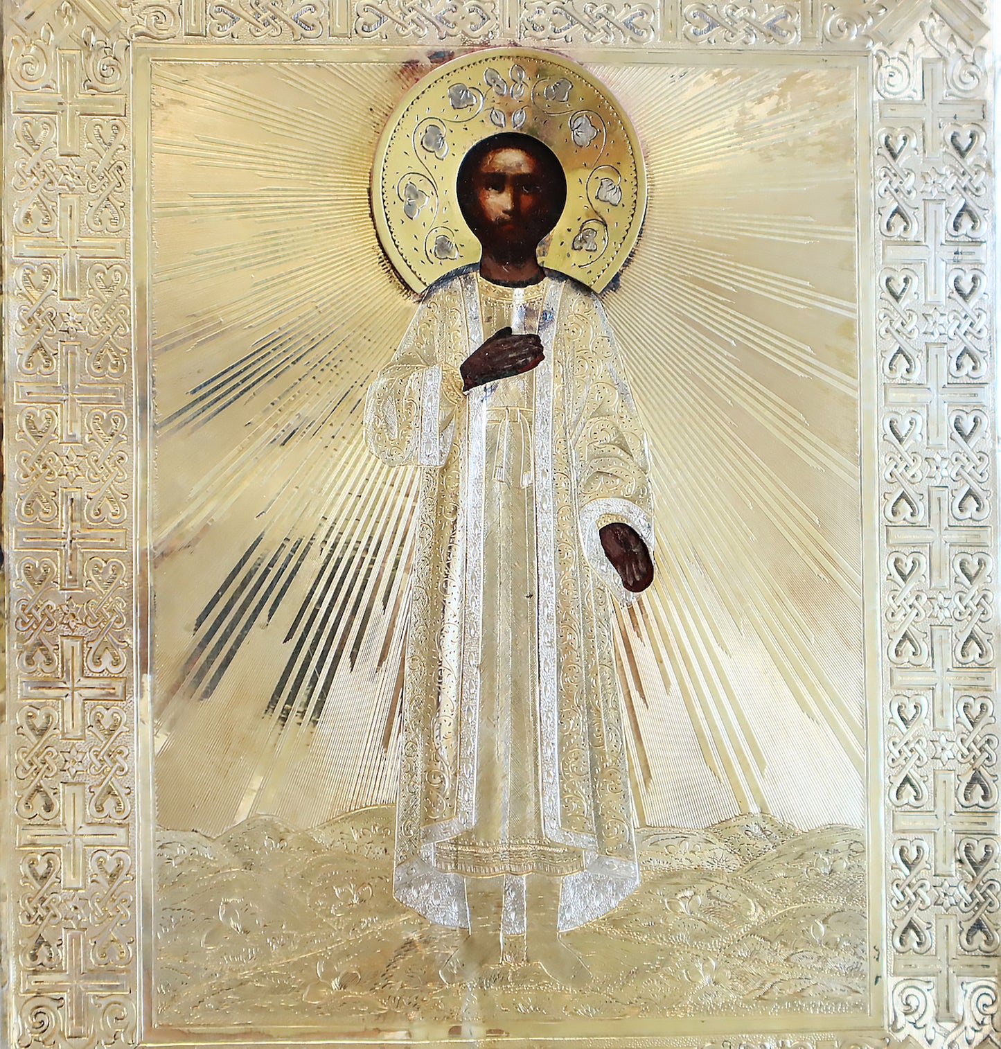 Christian, Orthodox icon of St. Prince Theodore of Chernigov in a silver cover. | 5750 |