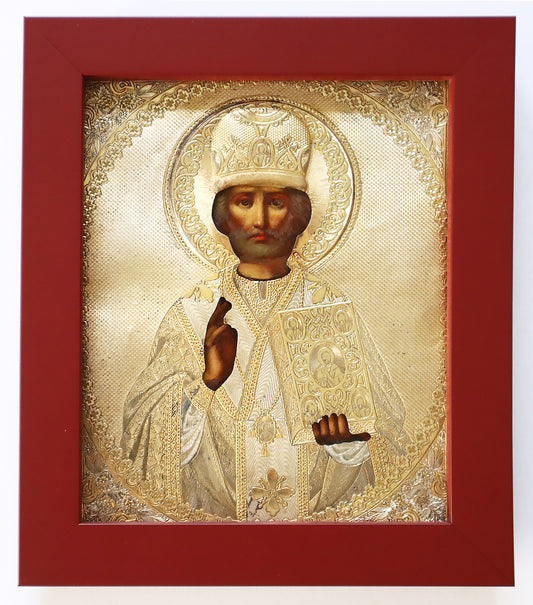 Christian, Orthodox icon of St. Nicholas the Wonderworker in a silver cover. | 5752 |