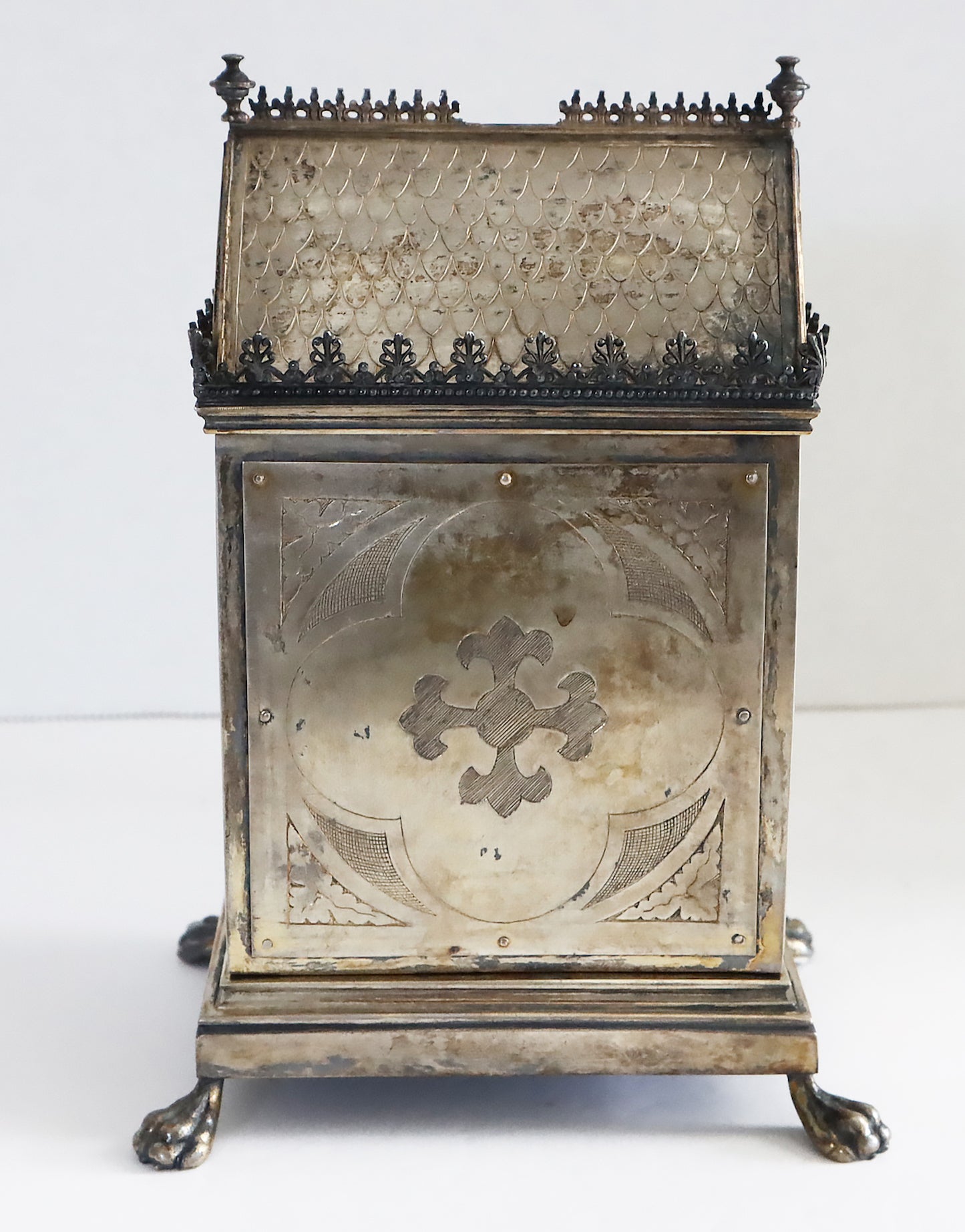 A Silver Sacred Bread Box in the shape of a Gothic Building. Gothic Revival. | 5758 |
