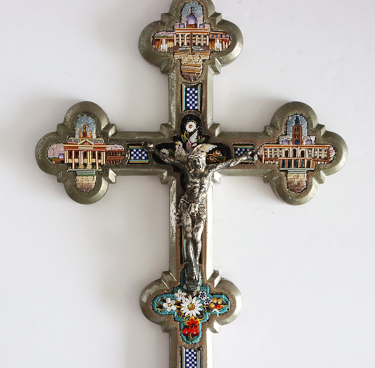 Antique Italian Micro Mosaic Cross Crucifix. | 5808 |