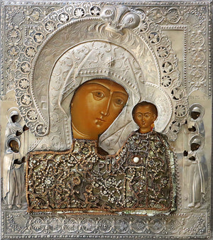 19TH C. SILVER ORTHODOX MOTHER OF GOD OF KAZAN ICON | 5859 |