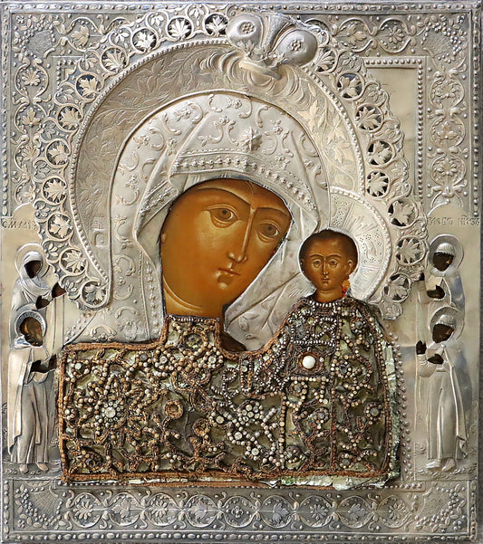 19TH C. SILVER ORTHODOX MOTHER OF GOD OF KAZAN ICON | 5859 |