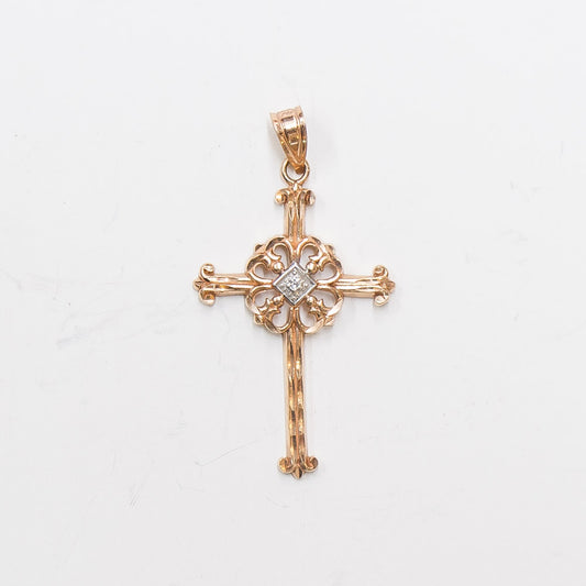 0554 | 14k Gold Cross with Diamond