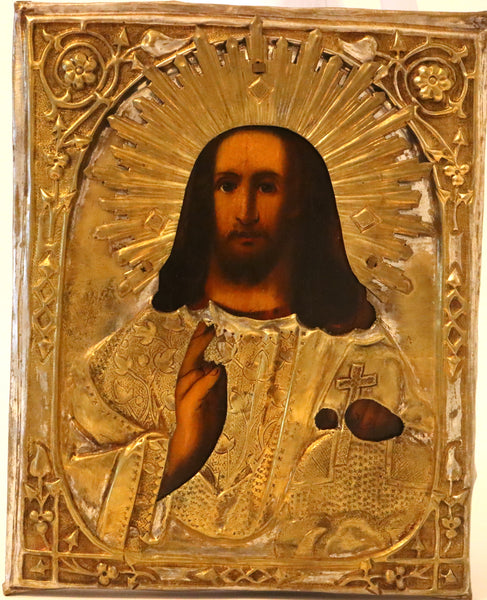 4926 | Antique 19th century, Orthodox Russian Icon of Christ Pantocrator