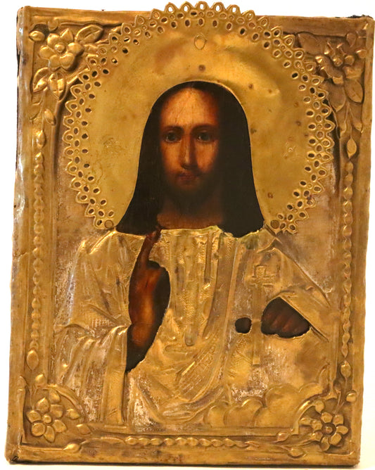 4968 | Antique 19th century, Orthodox Russian Icon of Christ Pantocrator