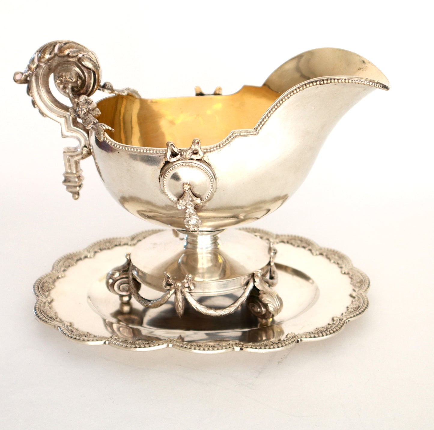 4999 | Antique GEBRUDER FRIEDLANDER GERMAN SILVER SAUCE BOAT