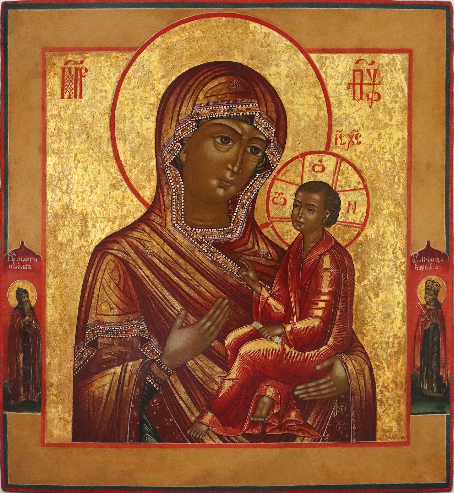 5169 | Antique 19th century, Orthodox Russian icon: Hodegetria-Eleusa Mother of God