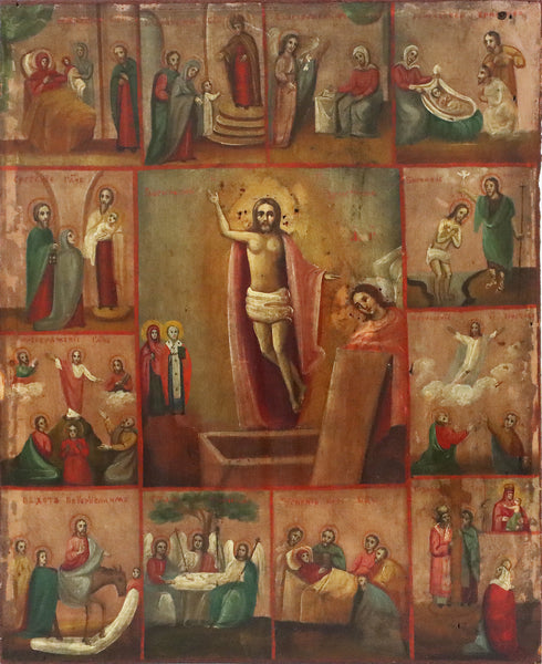 5197 | Antique 19th century, Orthodox Russian Icon: RESURRECTION AND DESCENT INTO HADES