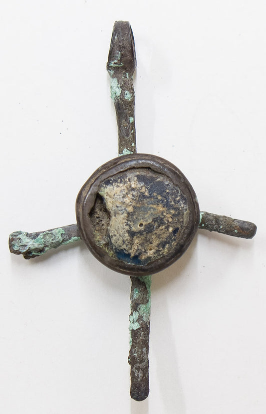 1802 | Antique Byzantine Bronze Cross 9-11th century, with Stone in the Center