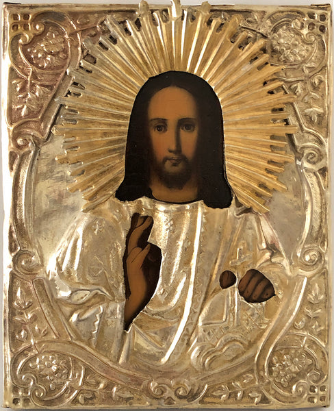 3908 | Antique, 19th century, Orthodox Russian Icon: Christ Pantocrator